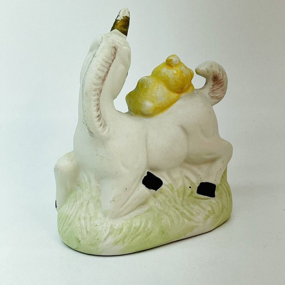 Whimsical Vintage Porcelain Figurine Yellow Teddy Bear Riding White Unicorn - Picture 4 of 9